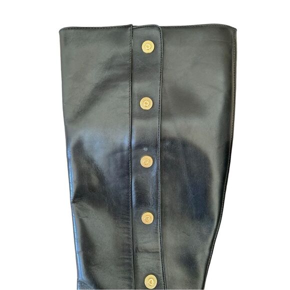 Nine West Oreyan Tall Black Leather Riding Boots Gold Button Details US Size 8.5 - Picture 4 of 10